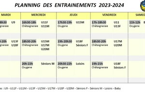 Planning des Entrainements 2023-2024